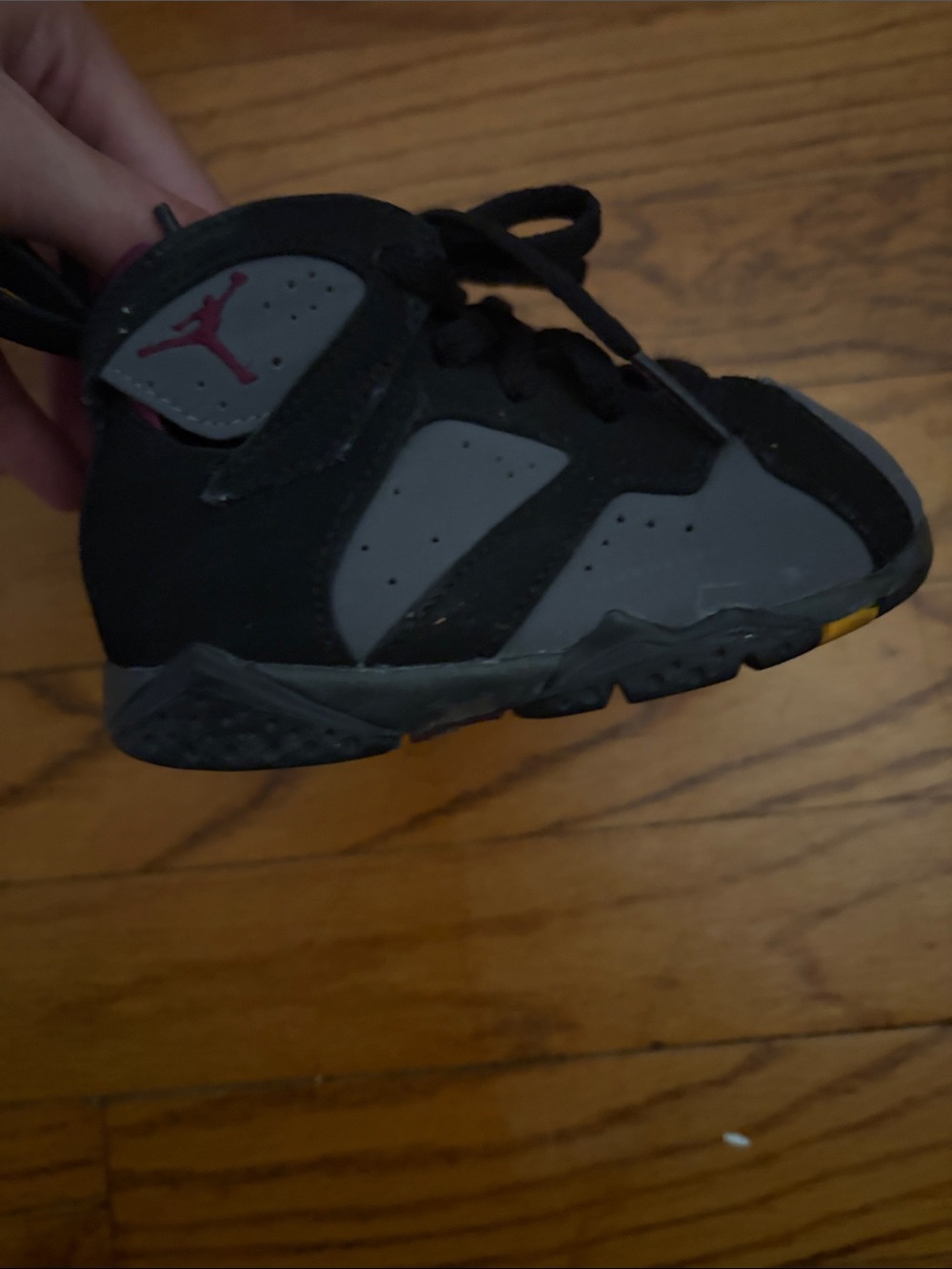 Jordan Kids' Black and Gray High-Top Sneaker with Red Logo